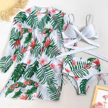 Load image into Gallery viewer, Summer Floral Print Bikini Swimsuit Women 3 Piece High-Waist Bikini Set Swimwear Female Push-Up Bathing Suit Tropical High Waist Wrap Swimsuit With Beach Cover Ups Soft And Breathable Summer Bikini
