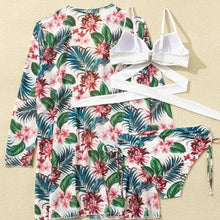 Load image into Gallery viewer, Summer Floral Print Bikini Swimsuit Women 3 Piece High-Waist Bikini Set Swimwear Female Push-Up Bathing Suit Tropical High Waist Wrap Swimsuit With Beach Cover Ups Soft And Breathable Summer Bikini
