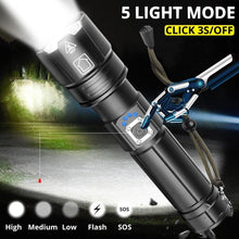 Load image into Gallery viewer, Rechargeable LED Flashlight High Lumen USB Ultra Bright Adjustable Powerful Zoomable Flashlight Water Resistant For  Daily Household and Outdoor Camping Hiking Riding Running
