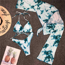 Load image into Gallery viewer, New Bikini Bikini Swimsuit For Women 3 Pieces Set Knot Front Off Shoulder Cover Up with Halter Bikini Sets Bathing Suit Women Swimwear Female Swimsuit Three-pieces Bikini set Halter Bather Bathing Suit Swim Beach Lady

