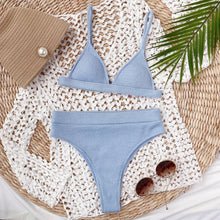 Load image into Gallery viewer, Bikini Swimwear Swimsuit Women Solid Bathing Suit Bikini Set With Pad Female High Waist Beachwear Women Bikini Swimsuits 2 Piece Deep V Neck Swimwear Adjustable Strap Back Bathing Suits
