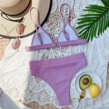 Load image into Gallery viewer, Bikini Swimwear Swimsuit Women Solid Bathing Suit Bikini Set With Pad Female High Waist Beachwear Women Bikini Swimsuits 2 Piece Deep V Neck Swimwear Adjustable Strap Back Bathing Suits
