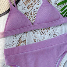 Load image into Gallery viewer, Bikini Swimwear Swimsuit Women Solid Bathing Suit Bikini Set With Pad Female High Waist Beachwear Women Bikini Swimsuits 2 Piece Deep V Neck Swimwear Adjustable Strap Back Bathing Suits
