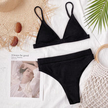 Load image into Gallery viewer, Bikini Swimwear Swimsuit Women Solid Bathing Suit Bikini Set With Pad Female High Waist Beachwear Women Bikini Swimsuits 2 Piece Deep V Neck Swimwear Adjustable Strap Back Bathing Suits
