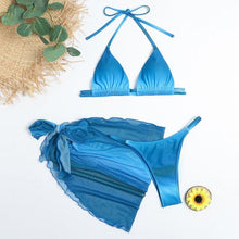 Load image into Gallery viewer, Print Swimsuit 3 Piece Mesh Bikini Set  Women's Ribbed Floral Bikini Set Tie Side Swimsuit Cover Ups Daisy Butterfly Print Three Piece Bikini Swimwear Triangle Micro Bikini String Halter Swimwear Women Low Waist Bathing Suit
