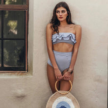 Load image into Gallery viewer, Retro Blue White Striped High Waist Bikini Lady Swimwear Women Swimsuit Female Ruffle Swim Bathing Suit  Piece Vintage High Waist Bikini Set Ruffled Swimsuits For Women Bathing Suits
