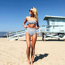 Load image into Gallery viewer, Retro Blue White Striped High Waist Bikini Lady Swimwear Women Swimsuit Female Ruffle Swim Bathing Suit  Piece Vintage High Waist Bikini Set Ruffled Swimsuits For Women Bathing Suits

