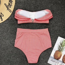 Load image into Gallery viewer, Retro Blue White Striped High Waist Bikini Lady Swimwear Women Swimsuit Female Ruffle Swim Bathing Suit  Piece Vintage High Waist Bikini Set Ruffled Swimsuits For Women Bathing Suits
