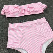 Load image into Gallery viewer, Retro Blue White Striped High Waist Bikini Lady Swimwear Women Swimsuit Female Ruffle Swim Bathing Suit  Piece Vintage High Waist Bikini Set Ruffled Swimsuits For Women Bathing Suits
