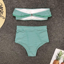 Load image into Gallery viewer, Retro Blue White Striped High Waist Bikini Lady Swimwear Women Swimsuit Female Ruffle Swim Bathing Suit  Piece Vintage High Waist Bikini Set Ruffled Swimsuits For Women Bathing Suits
