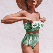 Load image into Gallery viewer, Retro Blue White Striped High Waist Bikini Lady Swimwear Women Swimsuit Female Ruffle Swim Bathing Suit  Piece Vintage High Waist Bikini Set Ruffled Swimsuits For Women Bathing Suits

