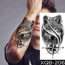 Load image into Gallery viewer, Elegant Black Waterproof Temporary Tattoo Sticker Lion Tiger Bear Flash Tattoos Leopard Wolf Colorful Big Tattoo Stickers For Mens Womens
