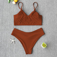 Load image into Gallery viewer, Solid Swimsuit Women Bikini Push Up Women's Crisscross Halter Bandage Bikini Strappy Bottom Swimsuits Swimwear Bikini Set Bathing Suit Two Piece Swim Suit Female
