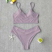Load image into Gallery viewer, Solid Swimsuit Women Bikini Push Up Women's Crisscross Halter Bandage Bikini Strappy Bottom Swimsuits Swimwear Bikini Set Bathing Suit Two Piece Swim Suit Female
