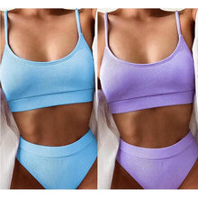 Load image into Gallery viewer, Swimwear Women Swimsuit Push Up Bikinis Fashion Women's Solid Color Bikini Pad Swimwear Swimsuit Beachwear Set Triangle Bikini Bathing Suits
