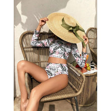 Load image into Gallery viewer, Surfing Swimsuit For Women Bikini Long Sleeve Swimwear Tiger Print Push Up Summer Bath Suit Two Piece Surfing Rash Guard Bikini Long Sleeve Swimsuit Set
