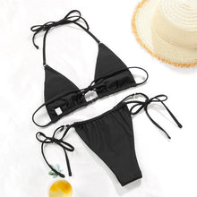 Load image into Gallery viewer, Bikini Swimsuit Solid Color Bikini Set  Swimwear Bathing Suit Women Bikinis String Beach Women Two Piece Bikini Swimsuit Bathing Suits Halter Triangle Tops String Bikini Sets

