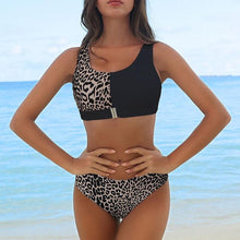 Load image into Gallery viewer, Women Bikini Set Leopard Swimwear Women High Waist String Floral Printed 2 Piece Bathing Suits Women Patchwork Swimsuits Push Up Printed Bikinis Buckle Front Beach Wear
