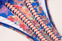 Load image into Gallery viewer, Vintage Print Bikini Female Handwork Small Ruffle Swimming Suit For Women Swimwear High Cut Bikini Set String Print Halter String Triangle Bikini Set Luxury Swimwear Two Piece Swimsuit
