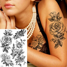 Load image into Gallery viewer, Realistic Big Flower Temporary Waterproof Sticker Tattoos For Body Painting Arm Legs Fake Black Rose Tattoos For Womens
