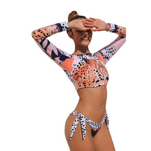 Load image into Gallery viewer, Surfing Swimsuit For Women Bikini Long Sleeve Swimwear Tiger Print Push Up Summer Bath Suit Two Piece Surfing Rash Guard Bikini Long Sleeve Swimsuit Set

