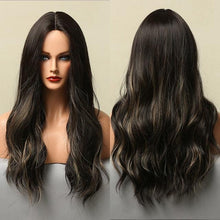 Load image into Gallery viewer, Dark Black Natural Long Wave Synthetic Hair Wigs Middle Part Heat Resistant Wigs for Afro American Women Daily Cosplay Party Use Wigs For Black Women Cosplay Wigs For Women
