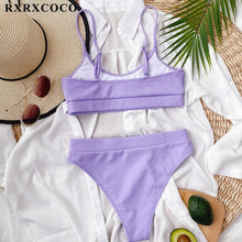Load image into Gallery viewer, Swimwear Women Ribbed Bathing Suit Female Push Up Bikini Set Women's Bathing Suit Lace up Bikini Ribbed Two Piece Swimsuit Beachwear High Waist Bikini Women's Swimsuit

