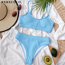 Load image into Gallery viewer, Swimwear Women Ribbed Bathing Suit Female Push Up Bikini Set Women's Bathing Suit Lace up Bikini Ribbed Two Piece Swimsuit Beachwear High Waist Bikini Women's Swimsuit
