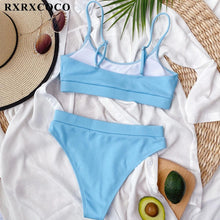 Load image into Gallery viewer, Swimwear Women Ribbed Bathing Suit Female Push Up Bikini Set Women's Bathing Suit Lace up Bikini Ribbed Two Piece Swimsuit Beachwear High Waist Bikini Women's Swimsuit
