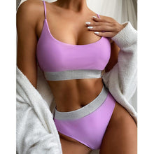 Load image into Gallery viewer, Swimwear Women Ribbed Bathing Suit Female Push Up Bikini Set Women's Bathing Suit Lace up Bikini Ribbed Two Piece Swimsuit Beachwear High Waist Bikini Women's Swimsuit
