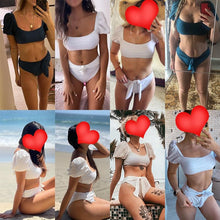 Load image into Gallery viewer, Bikini New 2 Piece Women Swimsuit Women's High Waist Bikini Set Fashion Puff Sleeve Swimwear Set Bathing Suits Solid Color Short Puff Sleeve Summer High Waist Cut Backless Bathing Suit Beachwear
