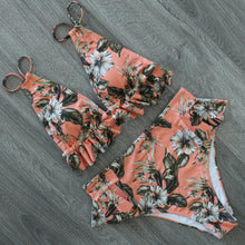 Load image into Gallery viewer, Women Summer High Waist Ruffle Bikini Set Swimwear Women Lady Floral Female Push Up Swimsuit Summer Beach Wear Bikini Pure Color Bikini Charming Ruffled Bra And Bottom Swimsuits
