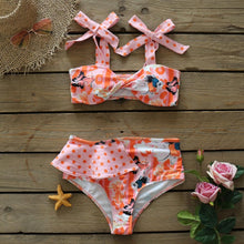 Load image into Gallery viewer, Two-Pieces Women Floral Push-Up Padded Bra Ruffles Bikini Set Swimsuit Swimwear Bathing Suit Beachwear Floral Printed Swimsuit Knotted String Triangle Bikini Tie Side High Cut Cheeky Bikini Set
