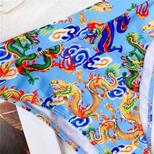 Load image into Gallery viewer, Modern Blue High Waist Bikini Push Up Swimwear Women Dragon Printed Bikini Set Retro Swimsuit Women's High Waist Bikini Swimsuits Twist Push Up Two Piece Bathing Suits Tummy Control Swimwear
