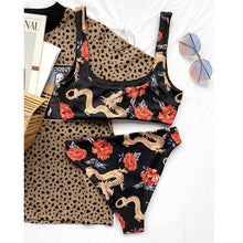 Load image into Gallery viewer, Modern Blue High Waist Bikini Push Up Swimwear Women Dragon Printed Bikini Set Retro Swimsuit Women's High Waist Bikini Swimsuits Twist Push Up Two Piece Bathing Suits Tummy Control Swimwear
