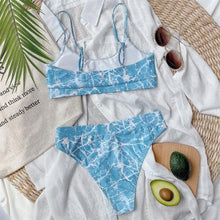Load image into Gallery viewer, Modern Blue High Waist Bikini Push Up Swimwear Women Dragon Printed Bikini Set Retro Swimsuit Women's High Waist Bikini Swimsuits Twist Push Up Two Piece Bathing Suits Tummy Control Swimwear

