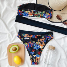 Load image into Gallery viewer, Modern Blue High Waist Bikini Push Up Swimwear Women Dragon Printed Bikini Set Retro Swimsuit Women's High Waist Bikini Swimsuits Twist Push Up Two Piece Bathing Suits Tummy Control Swimwear
