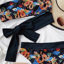 Load image into Gallery viewer, Modern Blue High Waist Bikini Push Up Swimwear Women Dragon Printed Bikini Set Retro Swimsuit Women's High Waist Bikini Swimsuits Twist Push Up Two Piece Bathing Suits Tummy Control Swimwear
