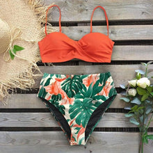 Load image into Gallery viewer, Leaf Print Bikini Female Swimsuit Women's Bathing Suits Triangle Bikini High Waist Bottoms Two Piece Swimsuits Women Swimwear Thong Push Up Bikinis Set High Waist Swimming Suits for Bathing Suit
