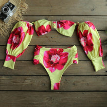 Load image into Gallery viewer, Trendy High Waist Bikini New Long Sleeve Swimsuit  Women's Long Sleeve High Waist Off-Shoulder Swimwear Women Bubble Sleeve Bikinis Mesh Charming Beach Wear
