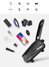 Load image into Gallery viewer, Black Bike Bag Frame Front Top Tube Cycling Bag Waterproof Phone Case Touchscreen Bag  Pack Bicycle Accessories Bike Bicycle Bag Waterproof Bike Phone Mount Bag Front Frame Top Tube Handlebar Bag Touch Screen Holder Case For Cell Phones 6.6in
