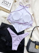 Load image into Gallery viewer, High Neck Swimwear Women Bikini Tied Top Swimsuit Female Brazilian Bikini Set Bathing Suit Swim Women's Bikini Set High Waist  Scoop Collar Padded Swimsuit
