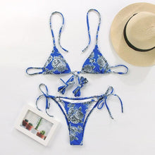 Load image into Gallery viewer, Bikini Triangle Adjust Swimwear Women's Crisscross Halter Bikini Lace Up Back Bandage Two Piece Strappy Bathing Suits G String Thong Swimwear Women Bathing Suit Hollow Out Quality Pleated Swimsuit Female Double-Sided Bikini Set
