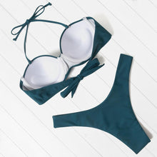 Load image into Gallery viewer, Bikini Set High Cut Solid  Swimsuit Women Swimwear Push Up Bathing Suit Beachwear Leopard Bikini Women's Ribbed Underwire Bikini High Cut Bikini V Swimwear Butterfly Print High Leg Bikini Swimsuit
