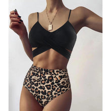 Load image into Gallery viewer, Women Leopard Print Swimsuit Women's Bikini One Shoulder Top High Waist Bottom Two Piece Swimsuits Women Push Up Bikini Set One Shoulder Beachwear Summer Leopard Bathing Suit High Waist Swimwear For Women
