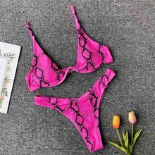 Load image into Gallery viewer, Underwired Bikini Female Swimsuit Women Swimwear Two-Piece V Shape Wire Bikini Set Bather Bathing Suit Women Micro Bikini Set Shiny Metallic 2 Piece Swimsuit Push Up Underwire Swimwear Bathing Suit
