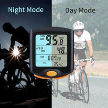 Load image into Gallery viewer, Black Mini Waterproof Bicycle Computer Wired Digital Multifunction Speedometer Waterproof Motion Sensor Bicycle Computer Odometer Cycling Multi Function Waterproof 4 Line Display With Backlight
