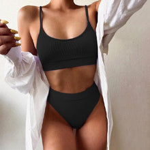 Load image into Gallery viewer, Swimwear Women Ribbed Bathing Suit Female Push Up Bikini Set Women's Bathing Suit Lace up Bikini Ribbed Two Piece Swimsuit Beachwear High Waist Bikini Women's Swimsuit
