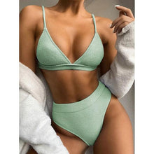 Load image into Gallery viewer, Push Up Bikini Set Swimsuits High Waist Swimwear Women Ribbed Bathing Suits Brazilian Bikinis Swimsuit for Women  Bottom Triangle Bikinis Top Bathing Suit
