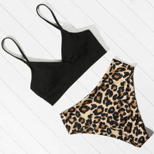 Load image into Gallery viewer, Women Leopard Print Swimsuit Women's Bikini One Shoulder Top High Waist Bottom Two Piece Swimsuits Women Push Up Bikini Set One Shoulder Beachwear Summer Leopard Bathing Suit High Waist Swimwear For Women
